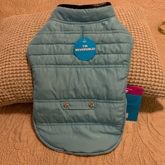 Play On Other - REVERSIBLE Pet jacket Snuggly warm. Flip sides for 2 jackets. Gray or teal. Sz M